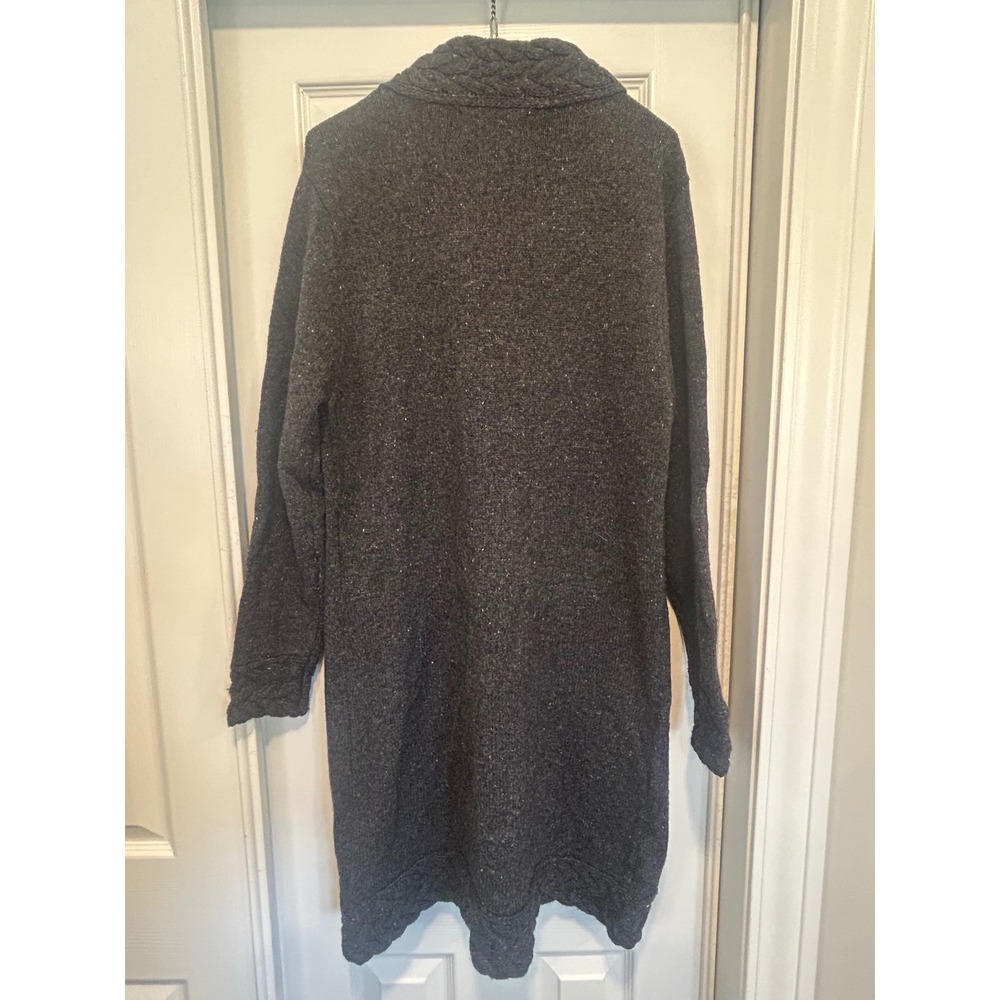 Irelandseye Cashmere Blend Longline Cardigan Sweater Grey Cable Knit Trim M - Picture 2 of 5